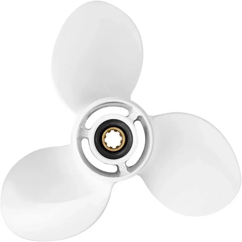 63V-45943-10-EL Boat Propeller 9 1/4x11-J 3 Blade 8 Spline Tooth White Aluminum Alloy for Yamaha 9.9HP 15HP Outboard Motor