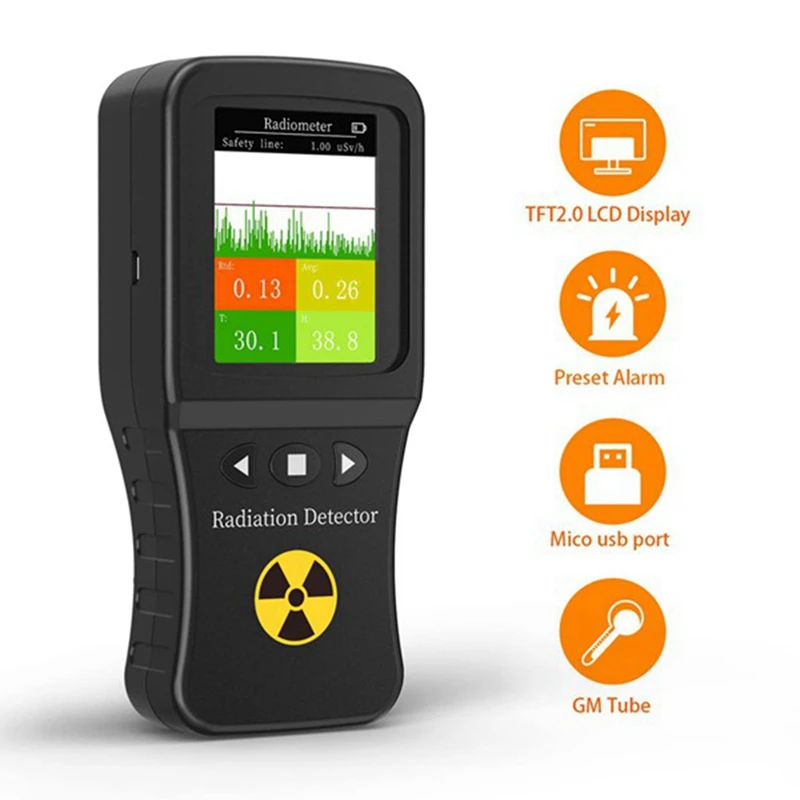 

Geiger Counter Nuclear Radiation Detector Real-Time Mean Cumulative Dose Modes Radioactive Tester Temperature Humidity