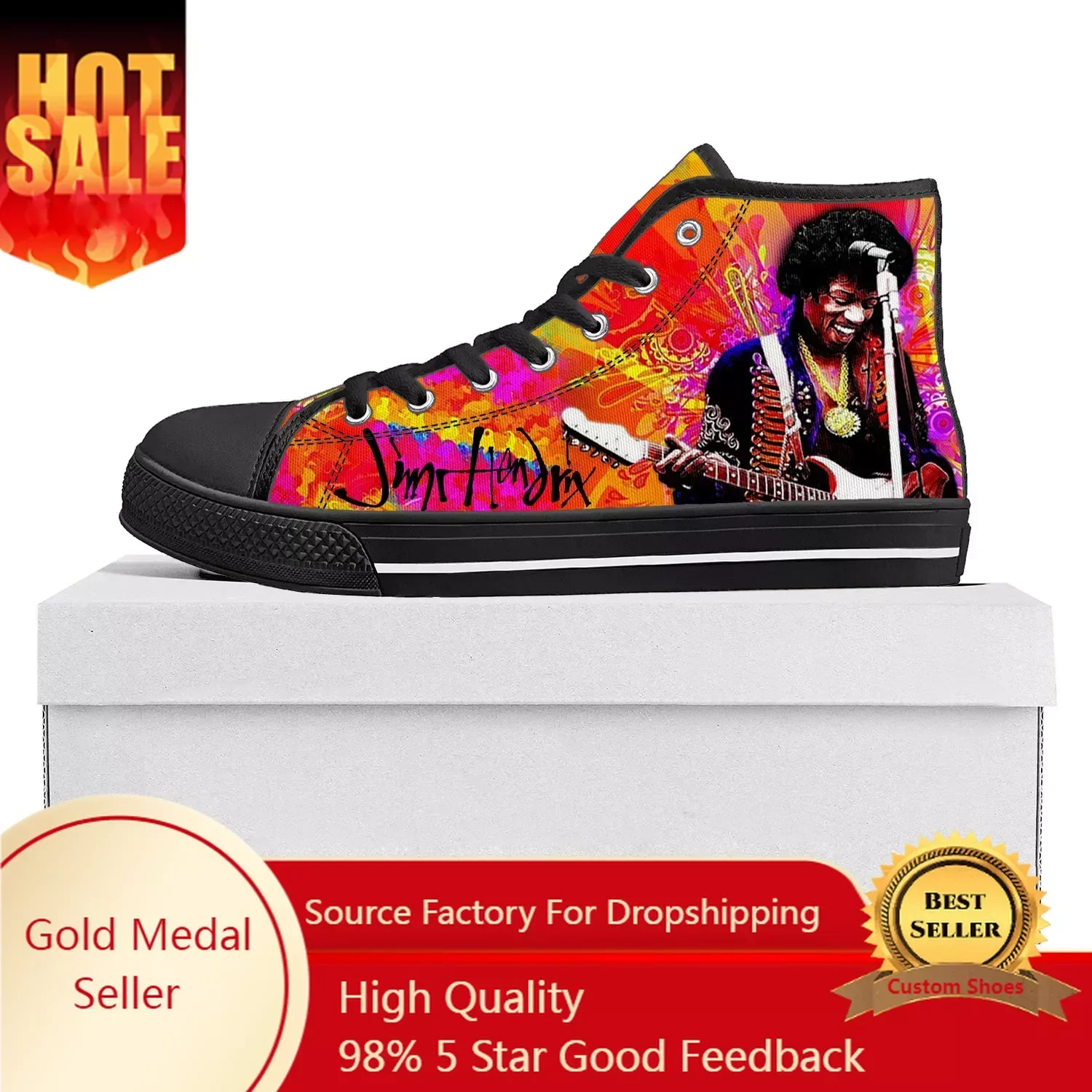 

J-Jimi Guitarist High Top High Quality Sneaker Men Women Teenager Canvas Sneaker H-Hendrix Casual Couple Shoes Custom Shoe Black