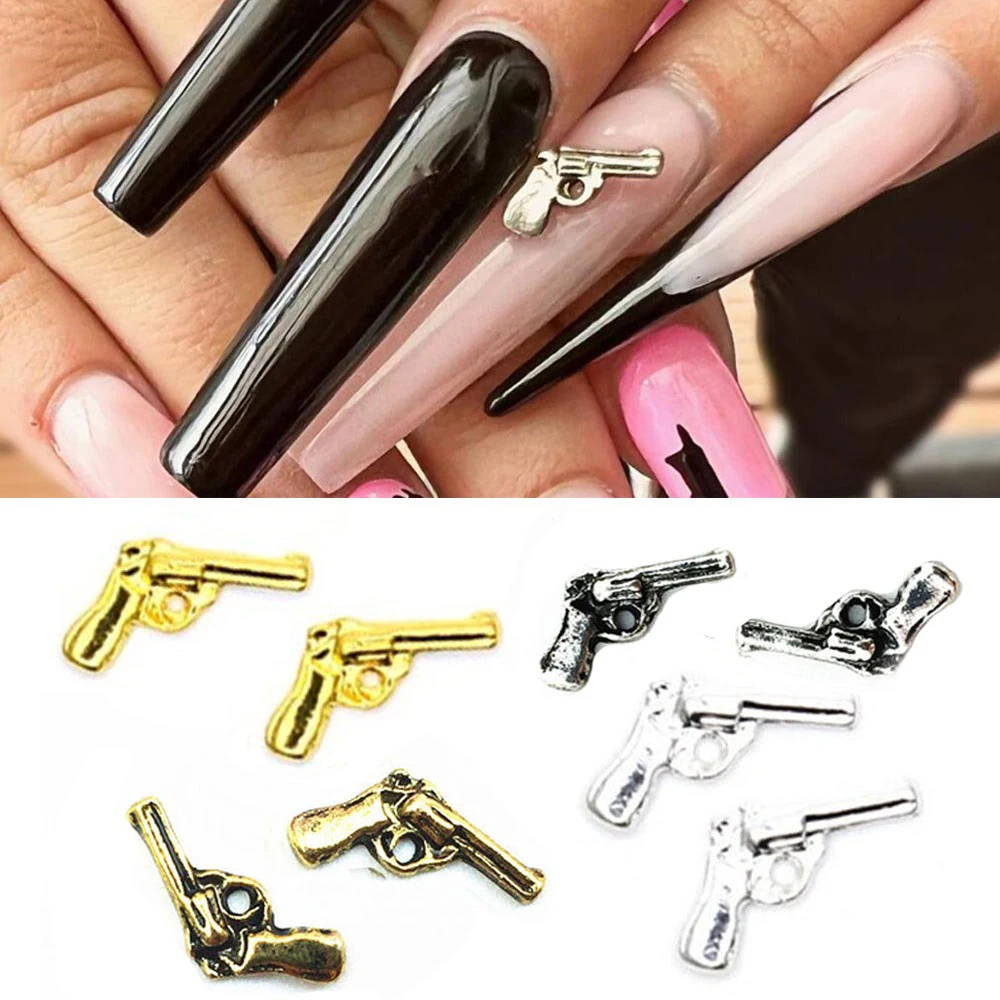 20pcs Punk Silver Pistol Gun Nail Art Charm 3D Gold/Silver Retro Metal Stud Nail Jewelry DIY Gothic Hip Design Nail Accessories