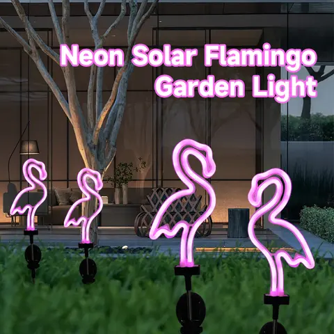 Neon Flamingo Solar Garden Light Landscape Courtyard Lamp Waterproof Outdoor Decor Stake Light LED Patio Grounding Lights