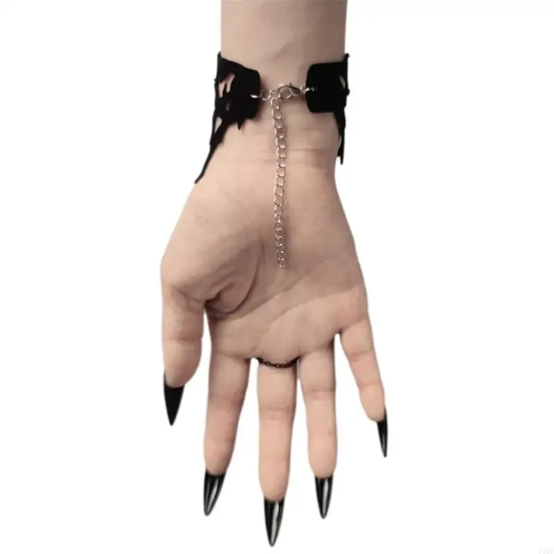 49mf gelang hitam wanita yang dapat disesuaikan gelang gothic duri gelang halloween pesta gelang perhiasan aksesoris untuk pesta