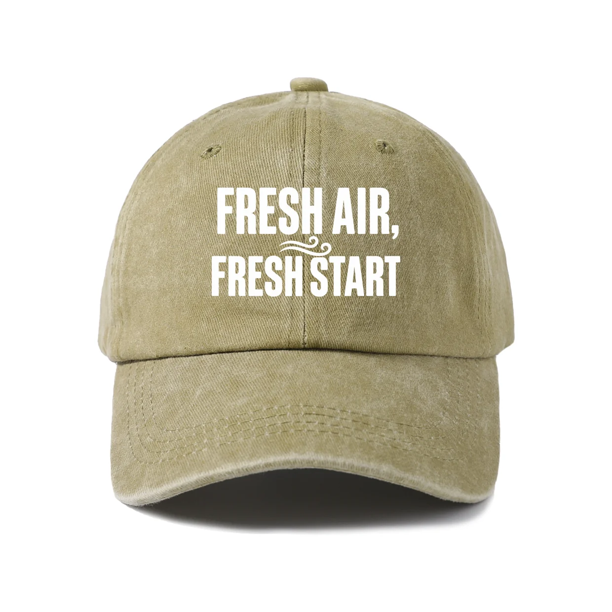 Fresh Air Fresh Start Graphic Vintage Washed Baseball Cap, Adjustable Unisex Dad Hat, Casual Gift