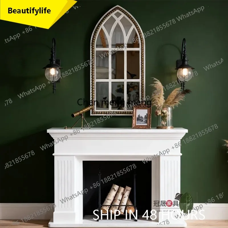 

A17 European retro old fake window mirror living room French special-shaped floor mirror entrance fireplace