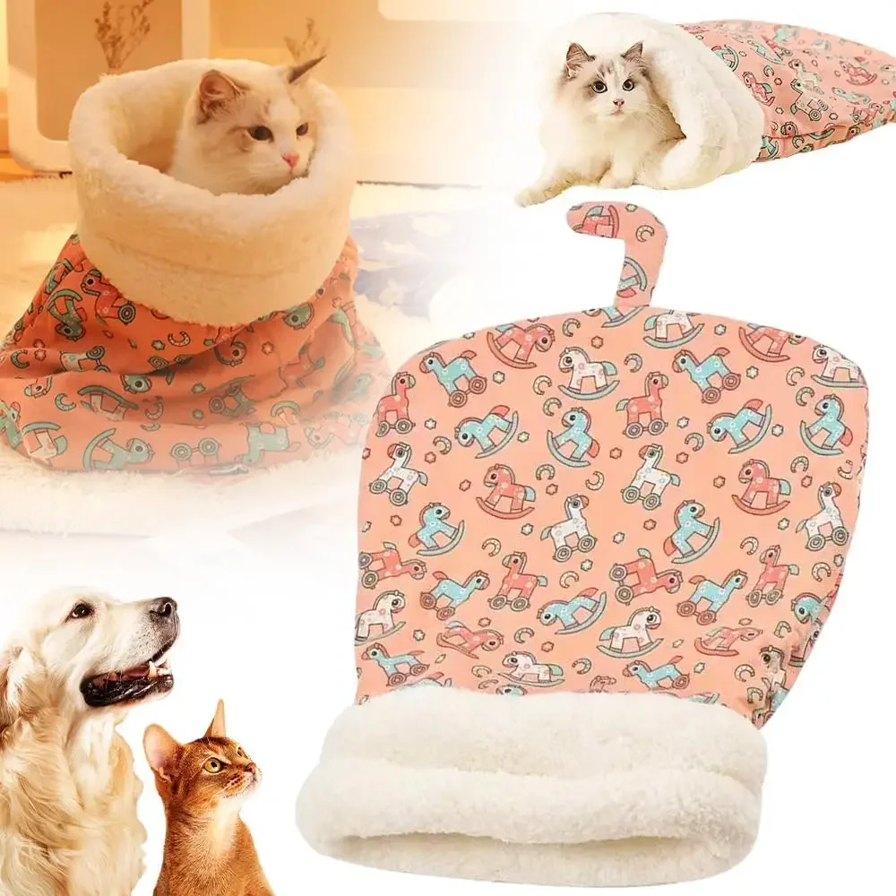 猫寝袋、屋内用猫寝袋、猫冬用寝袋、360-°-暖かい半密閉型の柔らかいぬいぐるみ製大型猫用サック型ベッド
