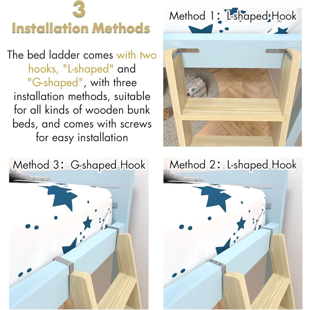 Czarna drewniana drabinka do łóżka piętrowego z bardzo szerokimi stopniami 10 cm, antypoślizgowe podkładki, do łóżka na pięterzu, akademika, kampera, kampera osobowego, łóżka kempingowego, zamiennik, 60 cali