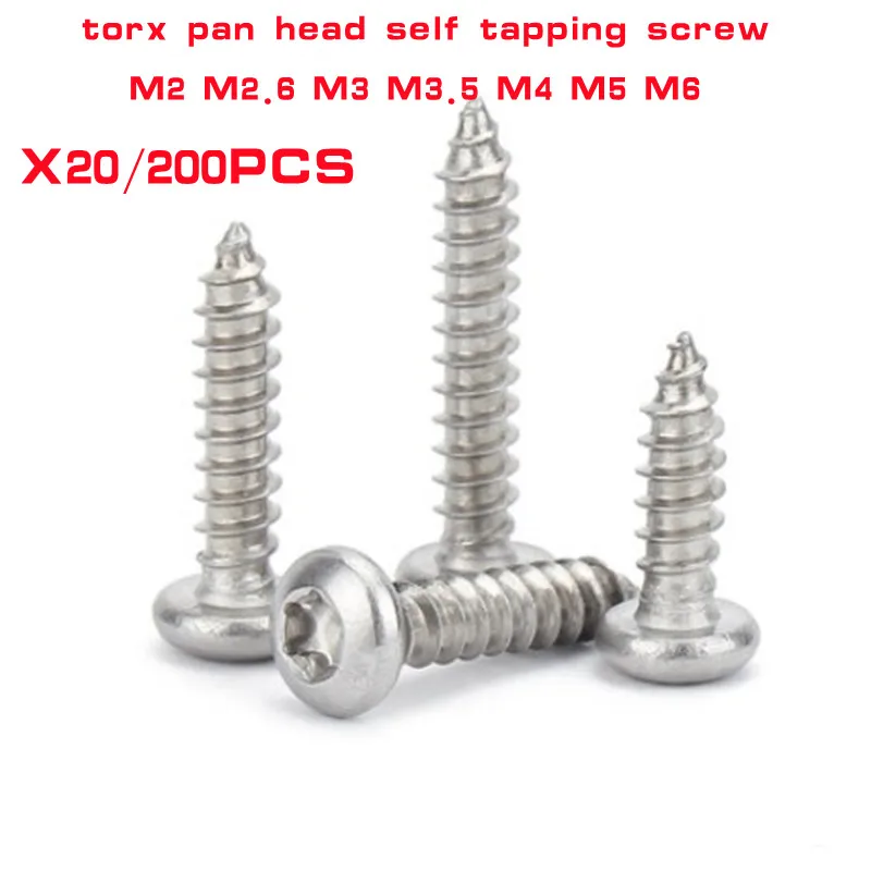 50-200pcs M2 M2.6 M3 M3.5 M4 M5 Stainless Steel Six Lobe Pan Head Torx Self Tapping Screw SS304