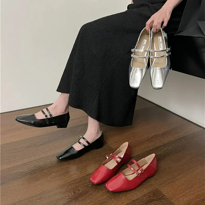 Bailamos Brand New Women Flats Fashion Square Toe Shallow Ladies Mary Jane Ballerinas Shoes Flat Heel Casual Ballet Shoes Mujer