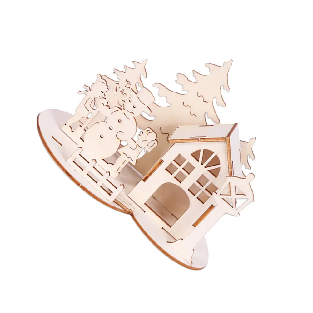 

2 Pcs Snow Snowman Puzzle Ornaments Christmas Centerpieces Decorations Sled Xmas Wood