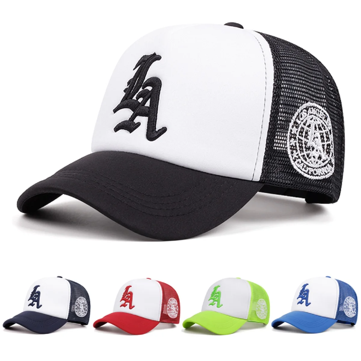 Sombrero de Hip Hop Retro bordado de LA Side Earth para hombre, sombrero de malla de algodón para mujer, sombrilla de ocio al aire libre de alta calidad, gorra de béisbol