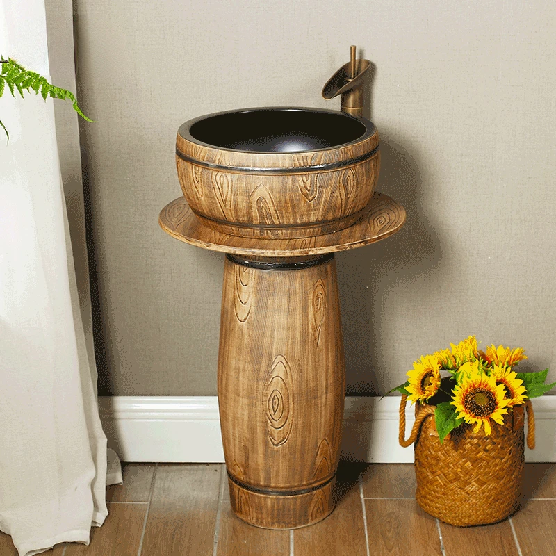 Vintage antique wood grain pillar washbasin