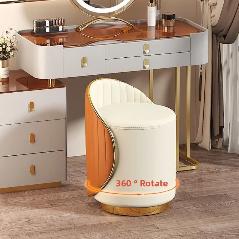 Nordic Vanity Chair with Backrest Minimalist Makeup Stool Small Space Bedroom Round Stool for Girls
