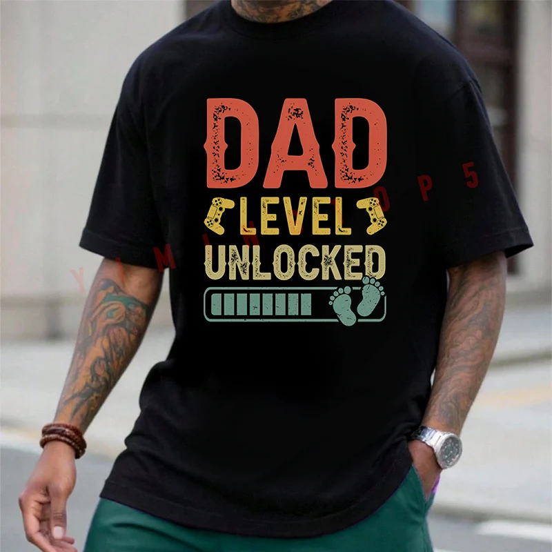 

Dad Level Unlocked Graphic Motorcycle T-Shirt Motorrad Fans New Fashion Summer Cotton Men Short Sleeve O-Neck Tee