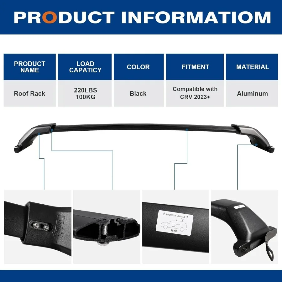 قضبان متقاطعة لرف السقف 260 رطل مناسبة لـ 2023 2024 2025 2026 Honda CR-V CRV & CRV Sport Hybrid، كروس ألومنيوم معدني عالي التحمل بالكامل #6