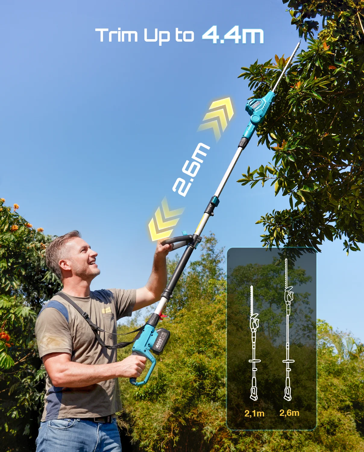 Tijeras de podar telescópicas inalámbricas Seesii de 20'' para jardín, herramientas eléctricas para cortar ramas altas, compatibles con batería Makita de 18v.