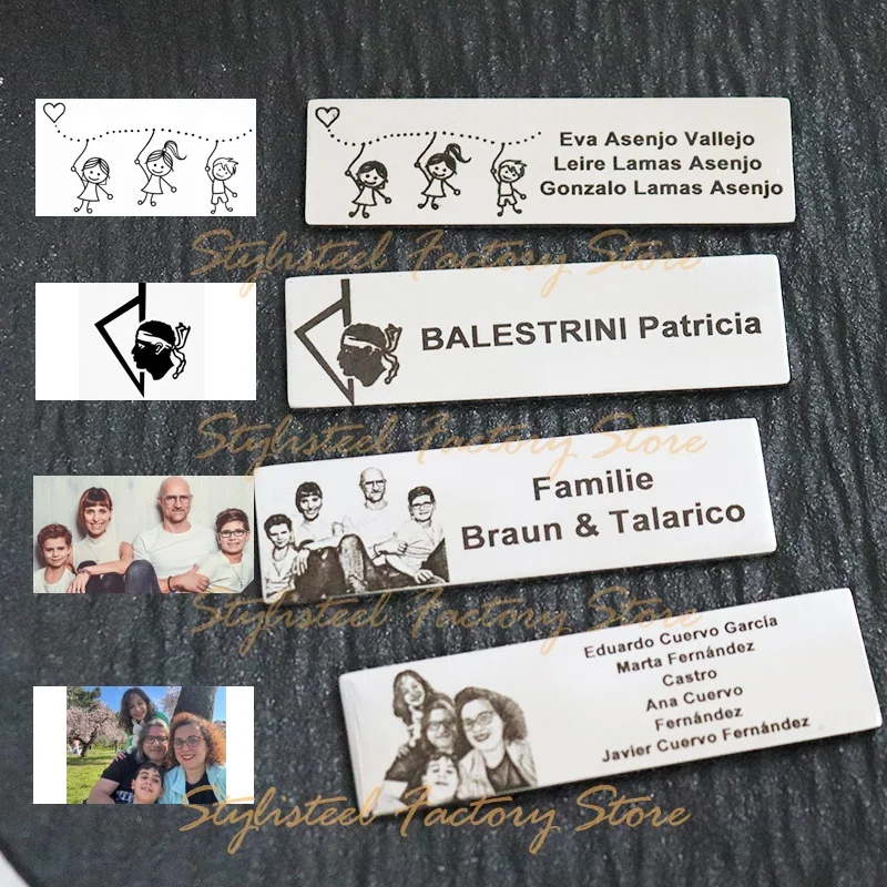 Custom Engrave Photo Text Adhesive Rectangular Plate Mailbox ID Door Tag Plate 70*20mm Stainless Steel Logo Nameplate Brooch