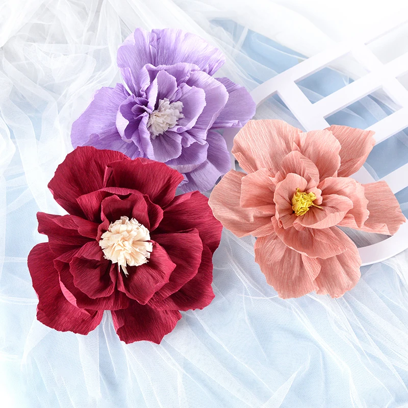 1/3Pc Colored Crepe Paper Fake Flower Handmade DIY Rose Head Decor Gift Wrapping Paper Flower Decor Wedding Birthday Party Decor