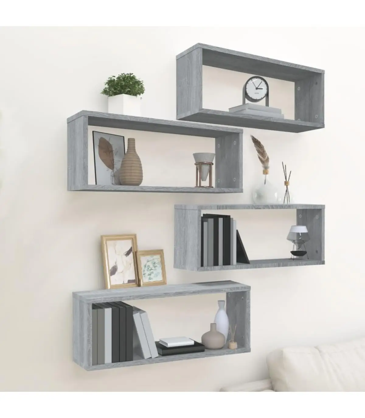 4 Pcs/Lacks Cubic Wall Shelves Wood Gray Sonoma 60x15x23 cm