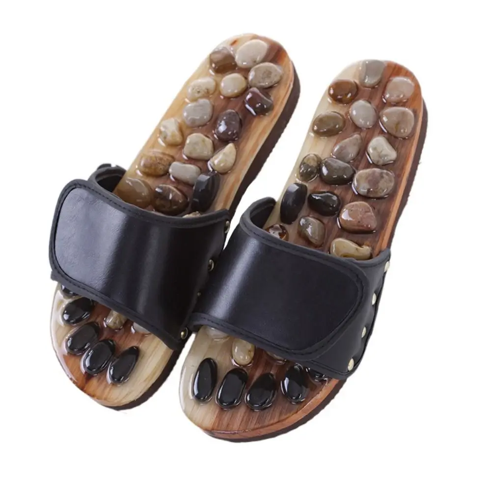 Natural Pebbles Acupressure Massage Slippers Feet Care Anti-slip Massage Stone Sandals Adjustable Rotating Foot Massager Shoes