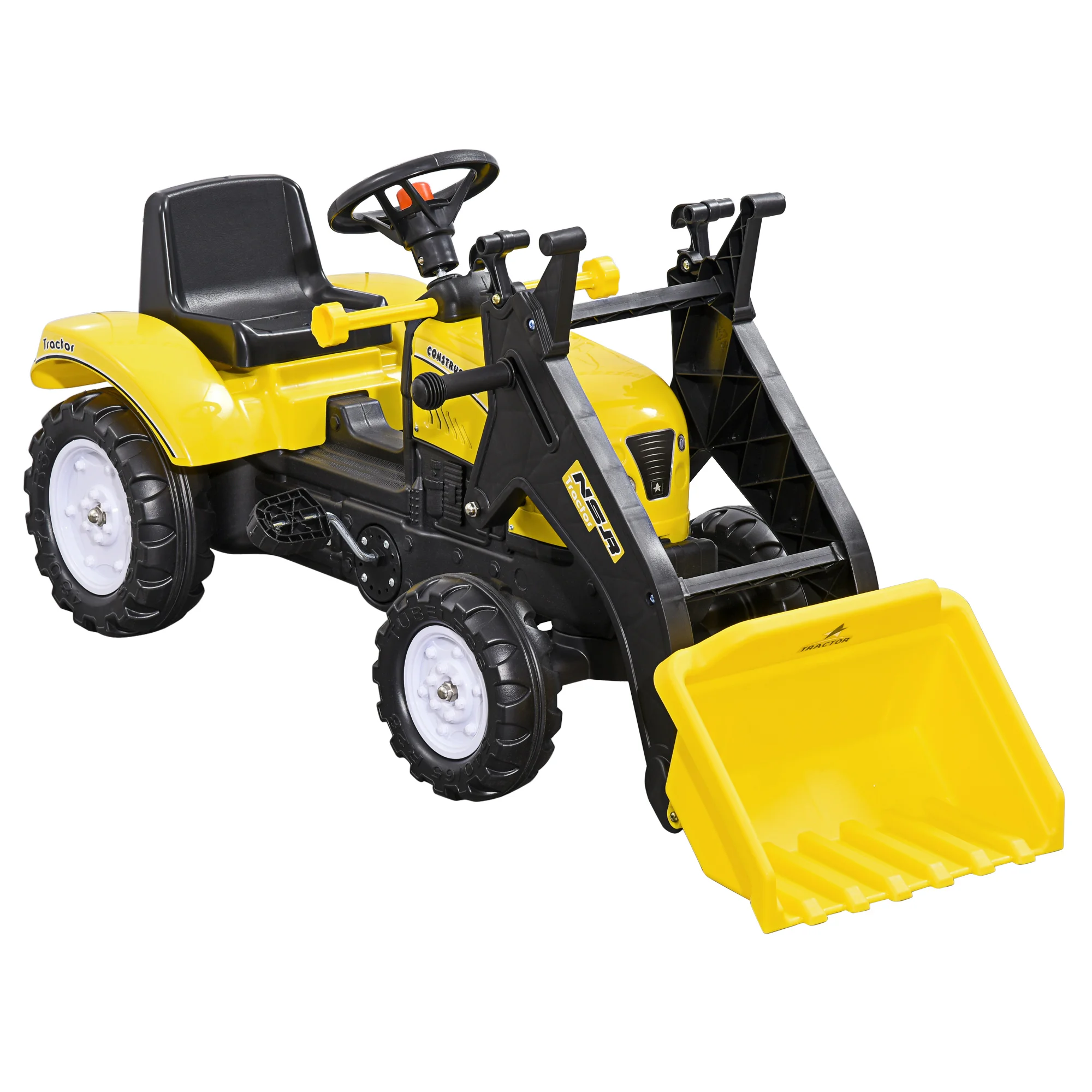 HOMCOM Tractor pedals for children 3 years old front shovel 114x41x52 cm yellow