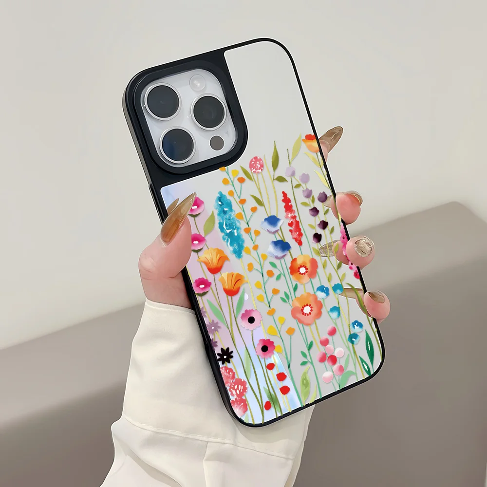 Flower Mirror Phone Case For iPhone 17 Case iPhone 17 Pro Max 16 15 11 13 12 14 Pro Cases Florals Make up Mirror Hard Back Cover - view 3