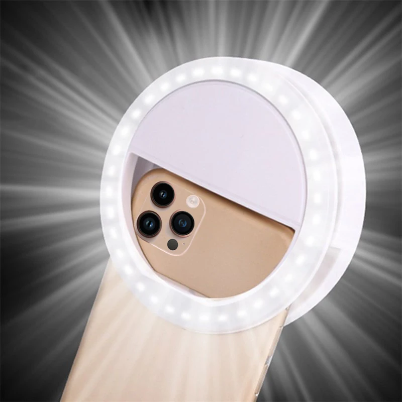 LED Selfie Lamp Selfie Ring Flash Light Mobile Phone Clip Smartphone Beauty For iPhone 14 12 11 Pro Max Lens Light Lamp Holder