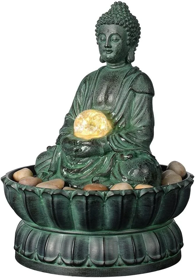 Buddha meditation water fountain with LED light and glass ball