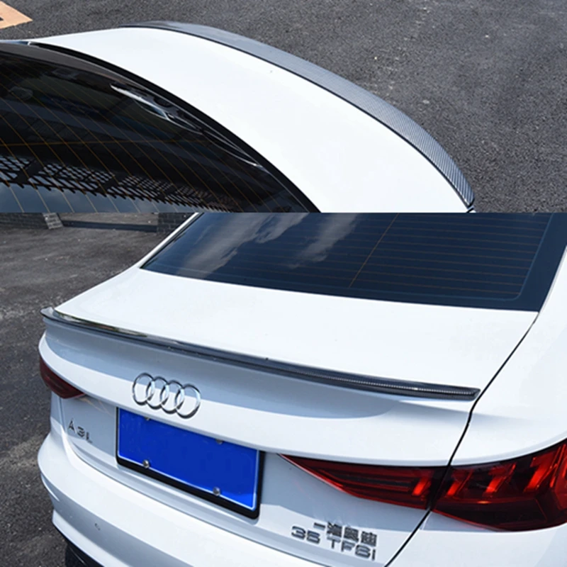 

Для Audi A3 Sedan 2021, новый АБС-пластик, краска, глянцевый черный спойлер из углеродного волокна, задняя крышка багажника, автомобильный спойлер, крылья