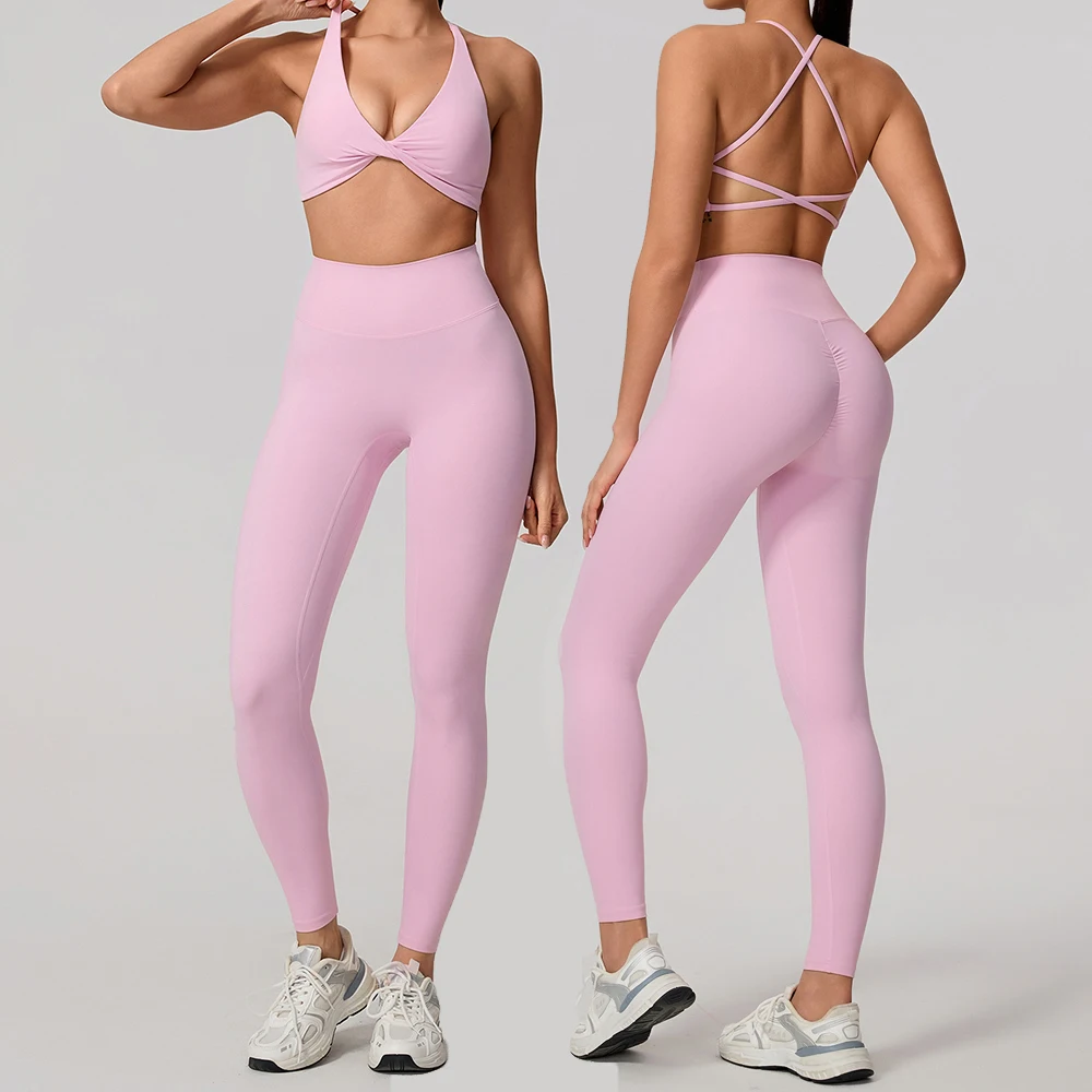 

Костюм для йоги, спортивный бюстгальтер, комплект для спортзала, женская спортивная одежда, леггинсы с высокой талией, подтягивающие ягодицы, высокопрочные противоударные топы для бега и фитнеса
