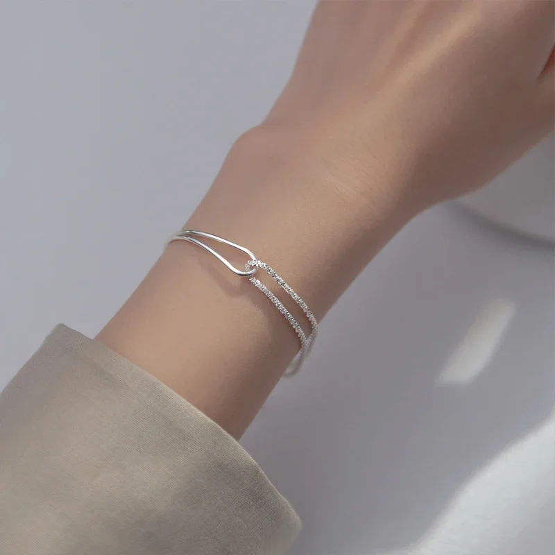 

925 Sterling Silver Double-Layer Starry Sky Bracelet Asymmetric Hollow Bracelet Personalized Fashion Jewelry Free Delivery 팔찌