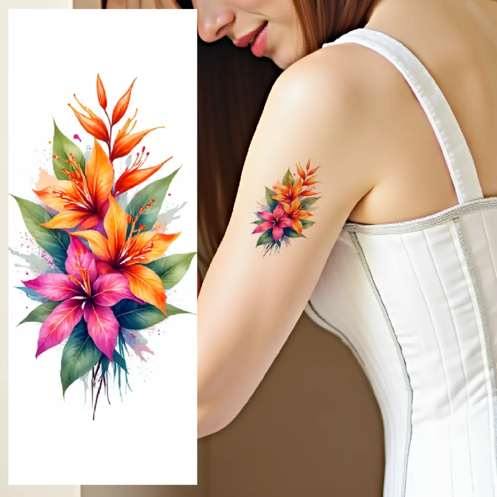 

9 шт., временные татуировки, акварель, красочные цветы, гибискус, тропические цветы для плеч, детские девушки