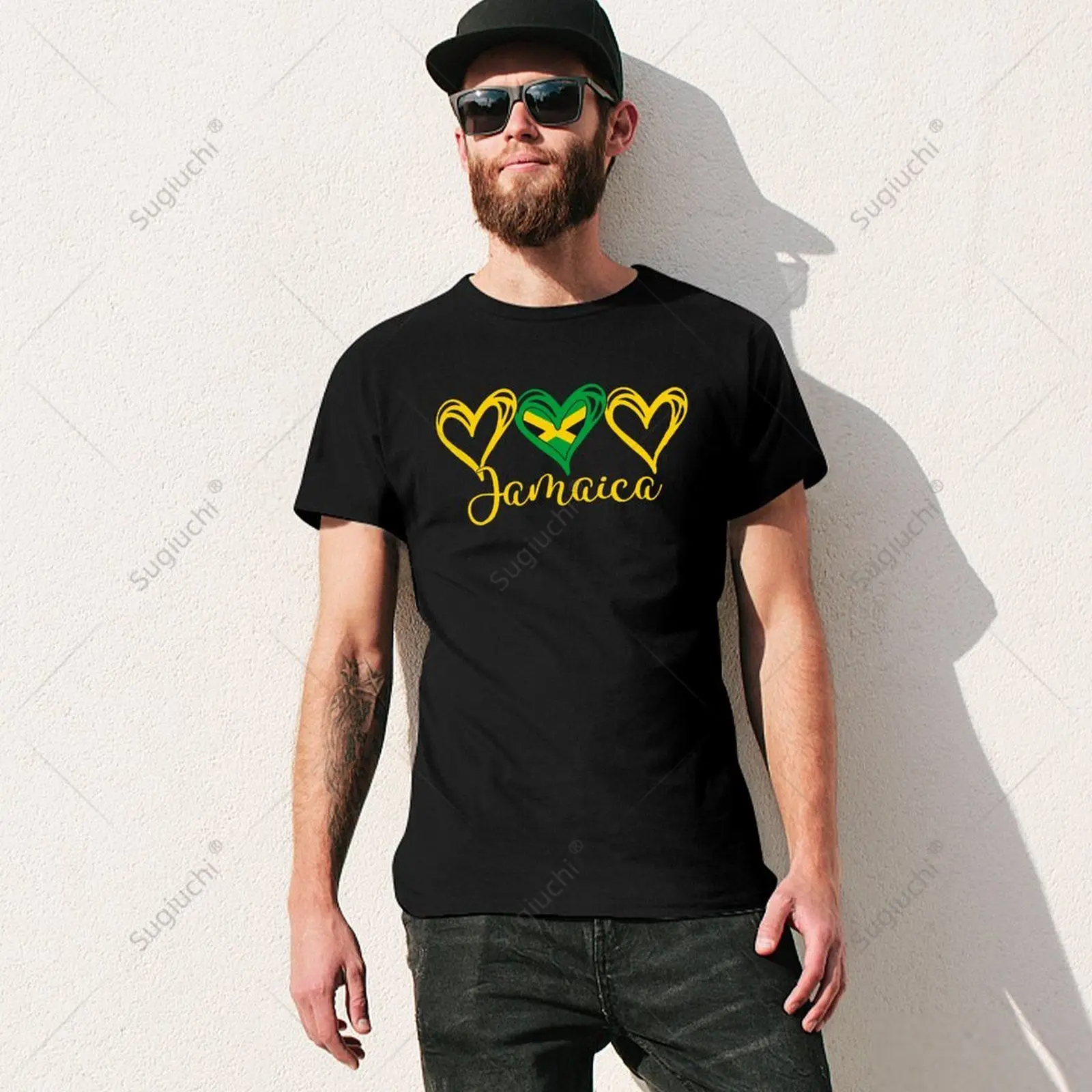 Unisex Men Jamaican Love Jamaican Flag Three Hearts Jamaica Tshirt Tees T Shirts Women Boys 100% Cotton T-Shirt