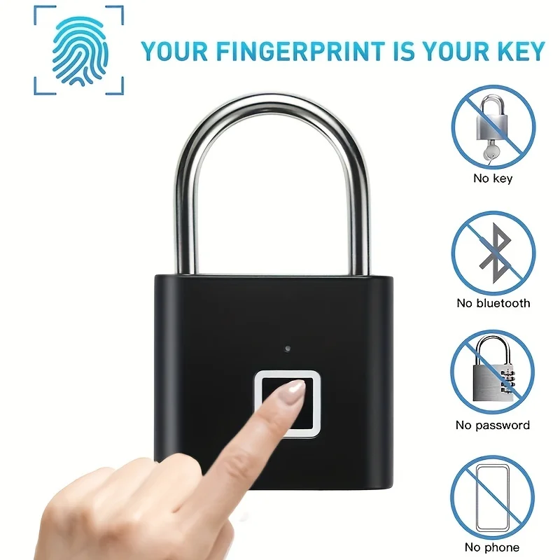 

Fingerprint Padlock Smart USB Rechargeable Door Lock Waterproof Biometric Thumbprint Door Padlocks Zinc Alloy Smart Life