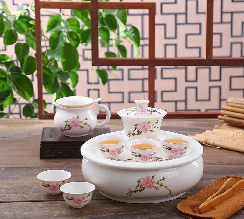 8pcs Set, Bone China Kung Fu Tea Pot and Cup Ceramic Ceremony Japanese Gong Chinese Wedding Set