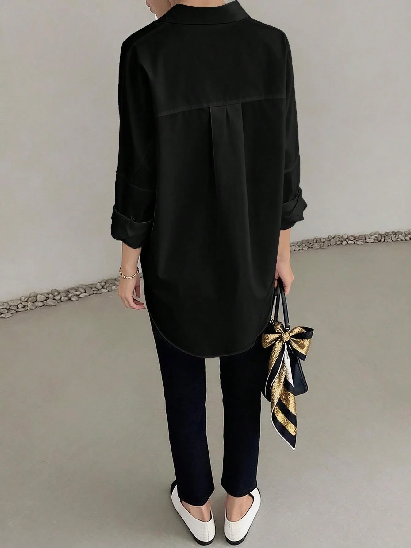 

Loose Fit Long Sleeve Black Blouse For Women Office Casual Business Wear
