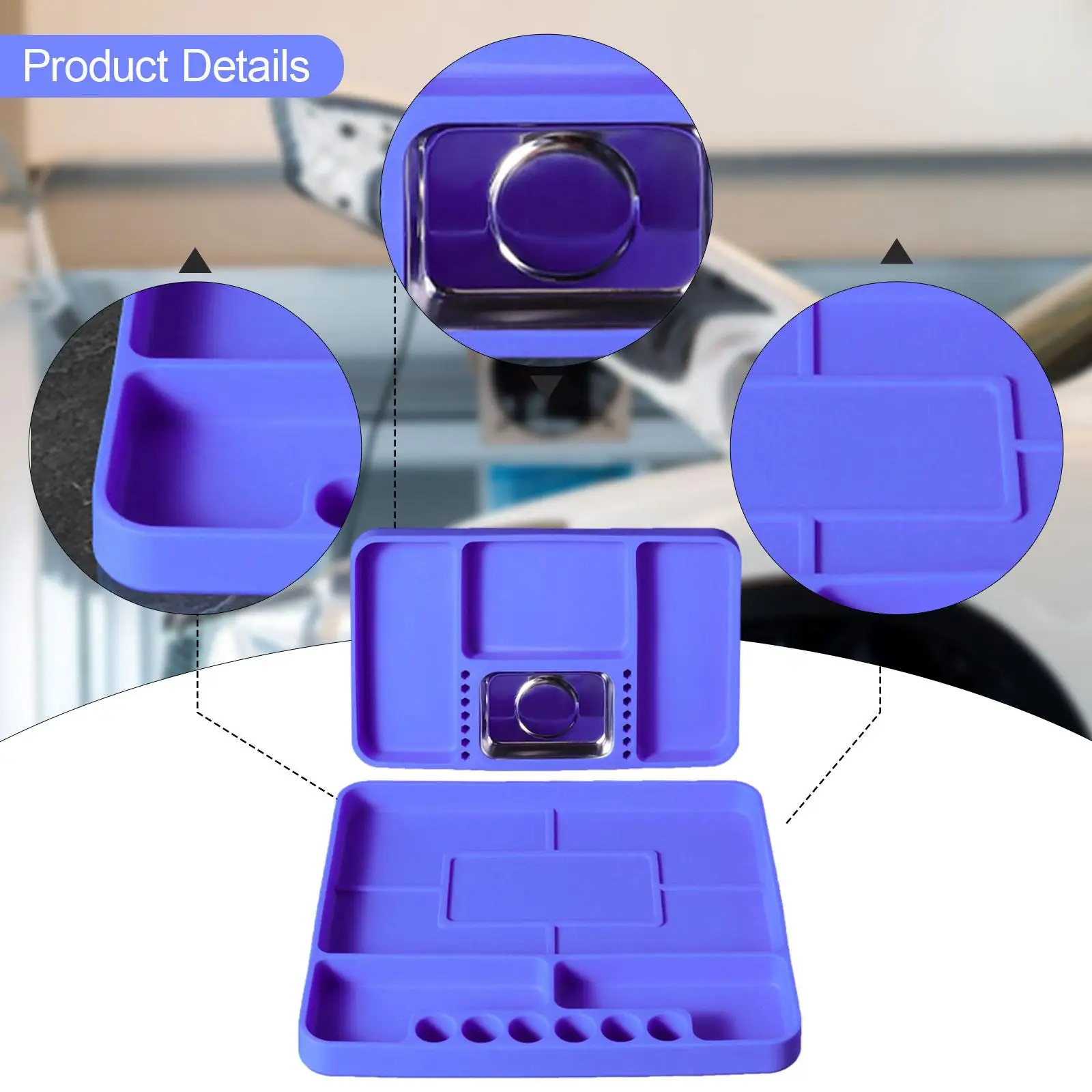 2x Vassoi per attrezzi in silicone con vassoio magnetico per piccole parti Organizzatore di attrezzi automobilistici per dadi Bulloni Punte per cacciavite Presa Officina