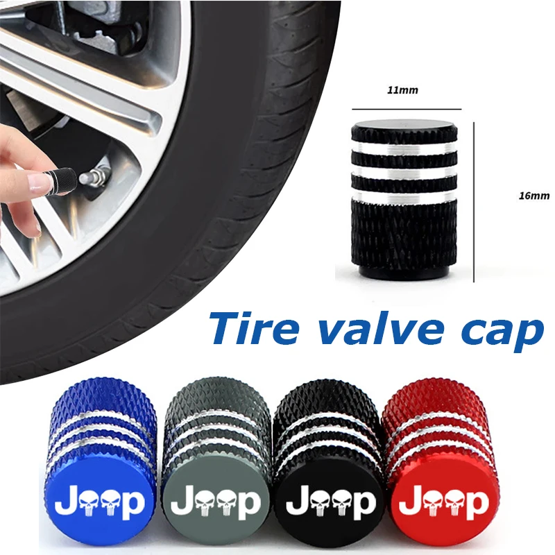 For Jeep Renegade Compass Wrangler Patriot Grand Cherokee Rubicon Car Wheel Tire Valve Caps Tyre Stem Covers Airdust Waterproof