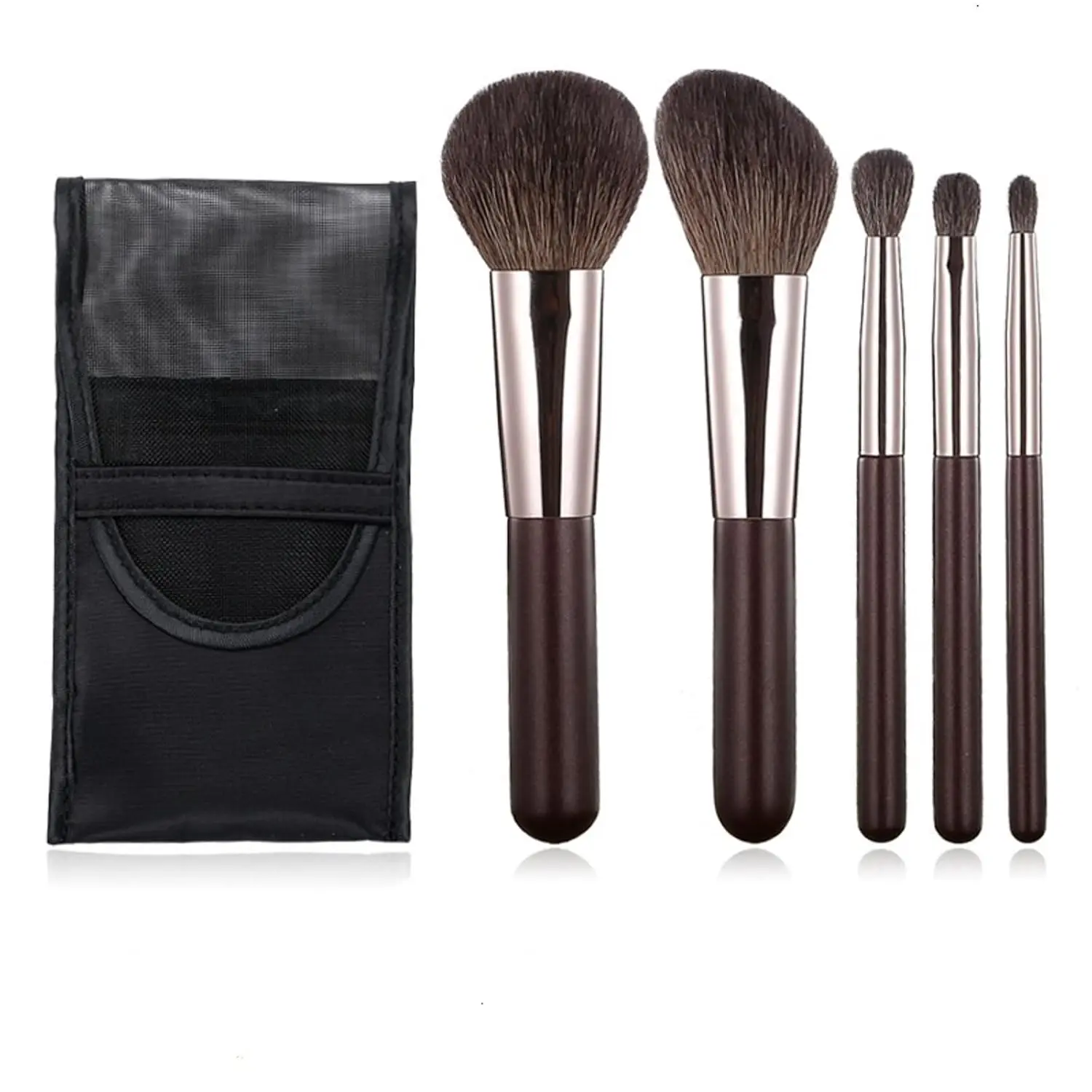 5PCS Travel Makeup Brushes Set with Pouch, Premium Goat Hair, Portable for Powder Blush Concealers