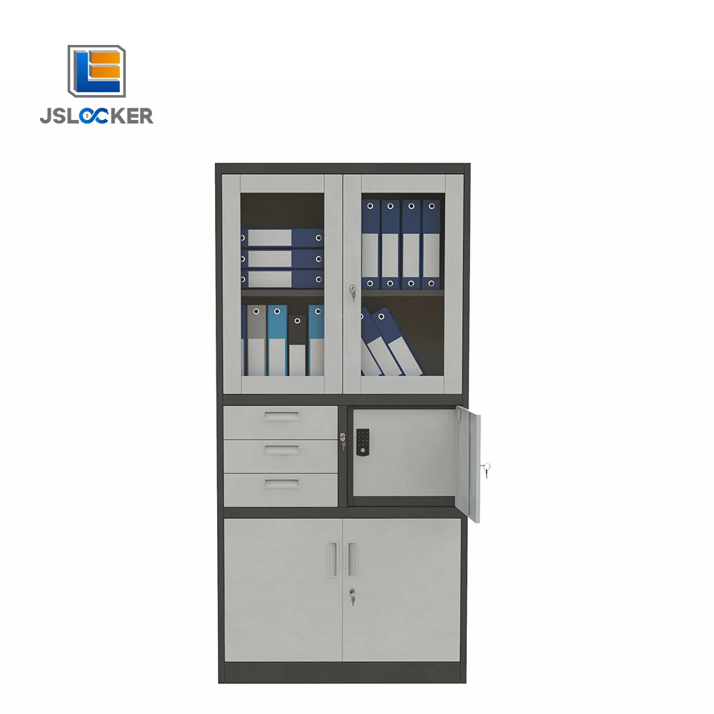 현대식 사무실 캐비닛, 유리문 2개, 전체 철제 파일 캐비닛, 가정용 사무실 파일용 금속 보관 캐비닛