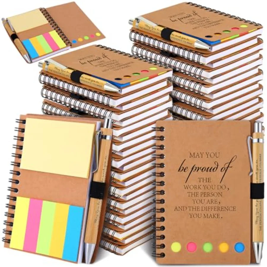 

40 Sets Employee Appreciation Gifts Encouragement Inspirational Spiral Notebooks with Sticky Notes Notepads Bamboo Ballpoint Pe