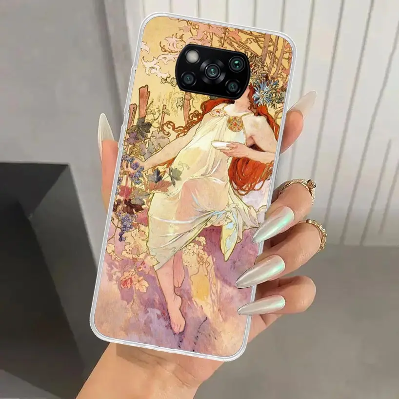 Alfons Mucha Primavera Phone Case for Xiaomi Poco X7 X6 X5 X4 X3 Nfc F6 F5 F4 GT F3 F2 Pro F1 M5S M4 M3 5G Soft Funda Print Shel