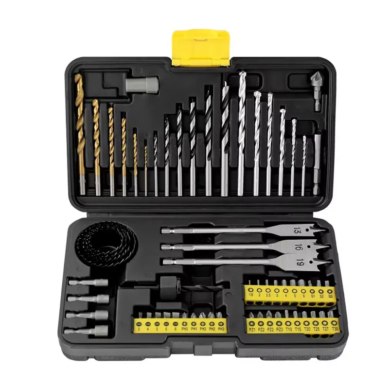 

Hot Selling 63 Pcs Woodworking Tool Combination Set Metal Titanium Fast Drilling Flute Twist Drill Bit Set