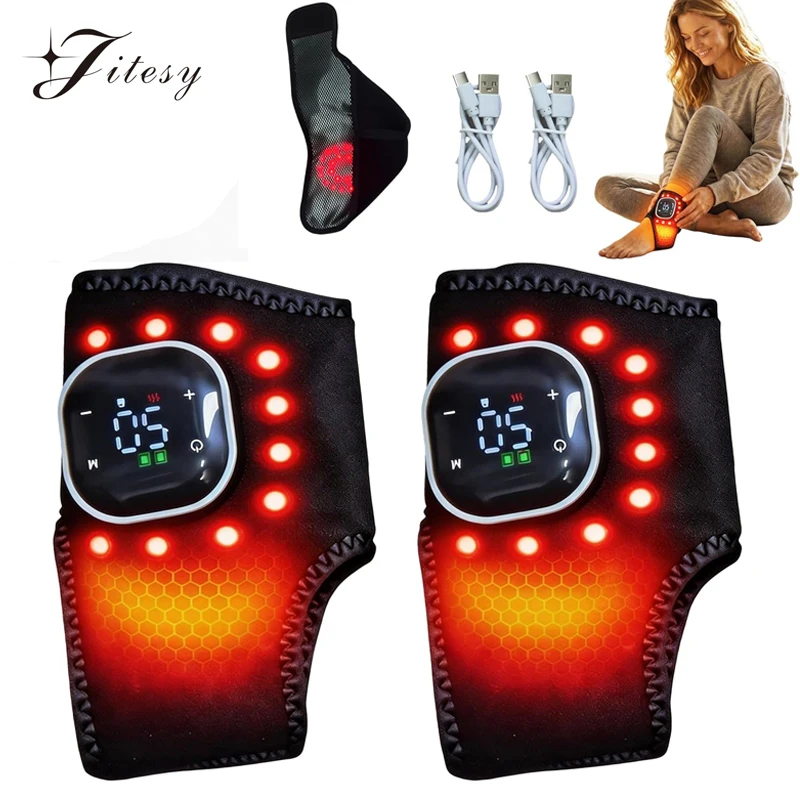 Ankle Wrist Massager Electric Vibration Hot Compress Therapy Ankle 3 Massage Modes 5 Heat Levels Wrap Support Brace Foot Protect