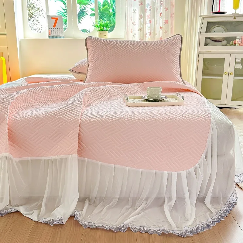 New 1pc Lace Bed Skirt Cool Mat,Solid Color Non-Slip Bedding Mattress, Soft Skin-Friendly Comfortable Mat Summer Cool Bed Skirt