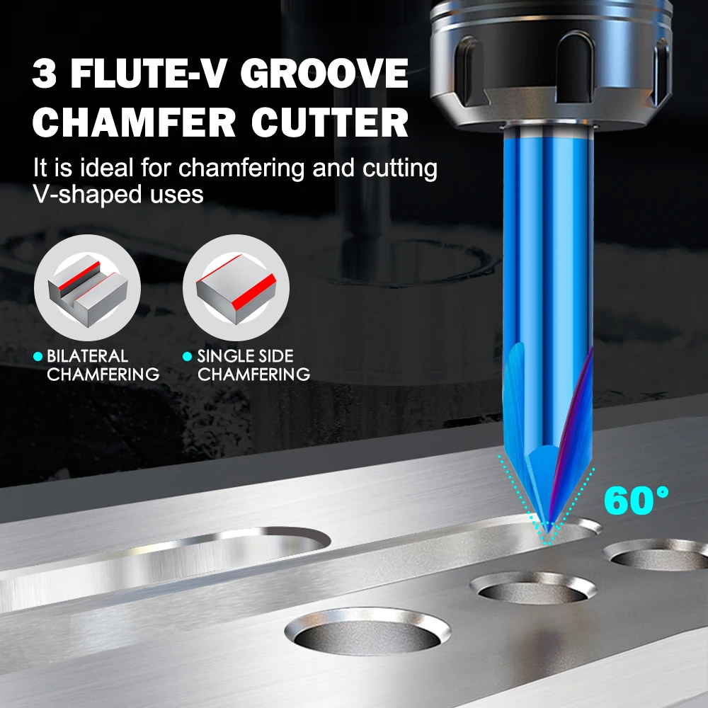 XUCHUAN Hartmetall-Fasenfräser 60 Grad 3-Schneiden-Fräser Gravierfräser für Aluminium Kupfer CNC-Schaftfräser Fräswerkzeug – Detail 7
