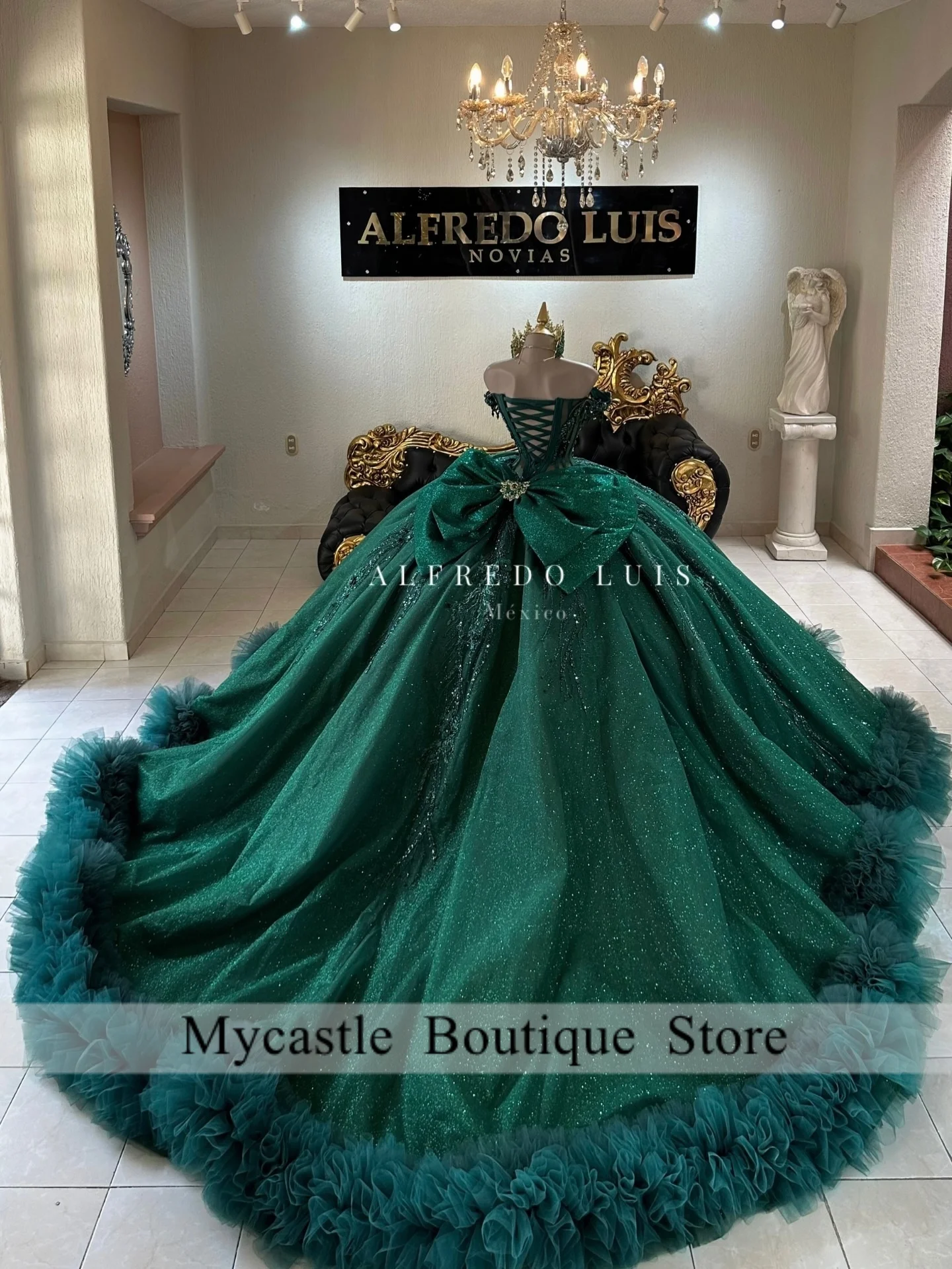 Dark Green Tulle Beaded Appliques Quinceanera Dress Ball Gown 2026 Luxury Ruffles Sweet 16 Dress Customized Vestidos De XV Años