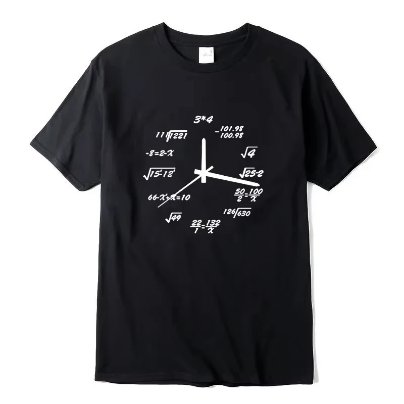 Men's T-shirt Cotton Blend Casual Funny Math Clock Print Summer Loose O-neck T Shirt for Men Short Sleeve Cool T-shirt Male