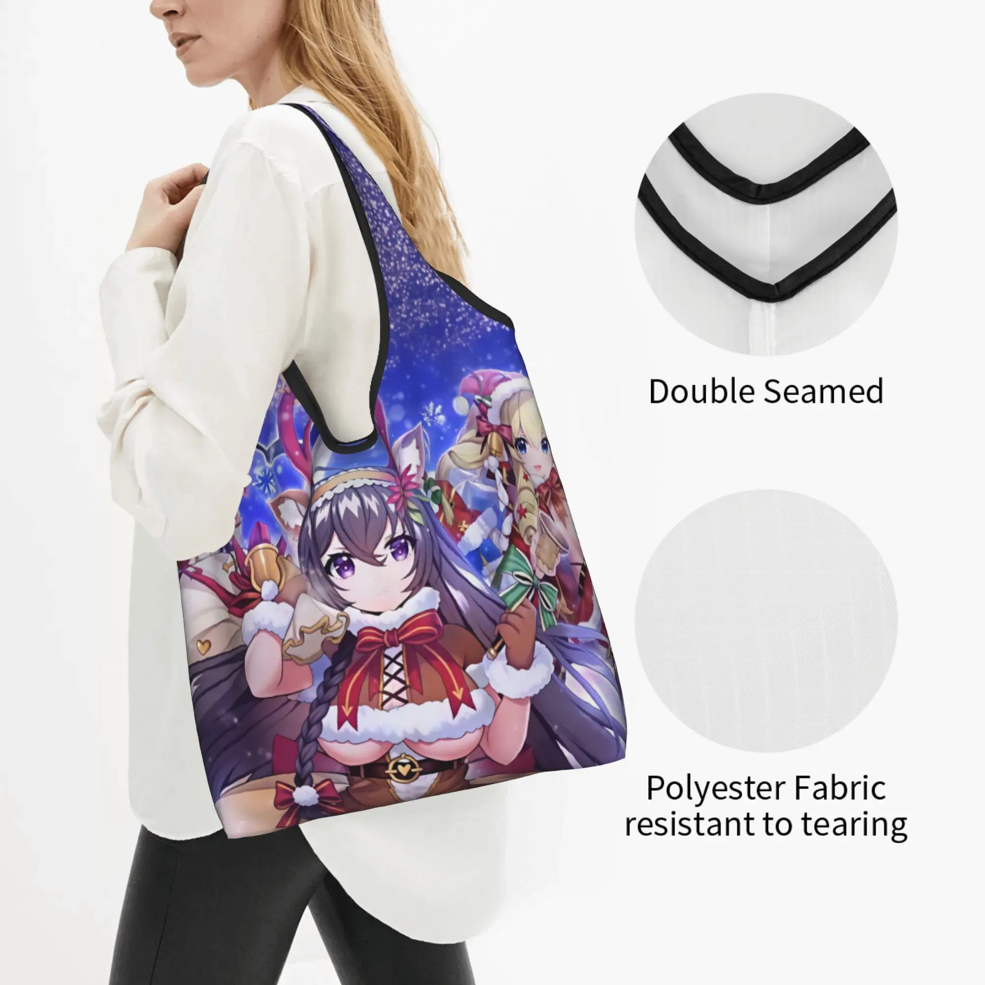 Kawaii Print Tenkafuma Dark Christmas Echo Lana Tote Shopping Bag Portable Shoulder Shopper Holy Night Reindeer Shizuka Handbag