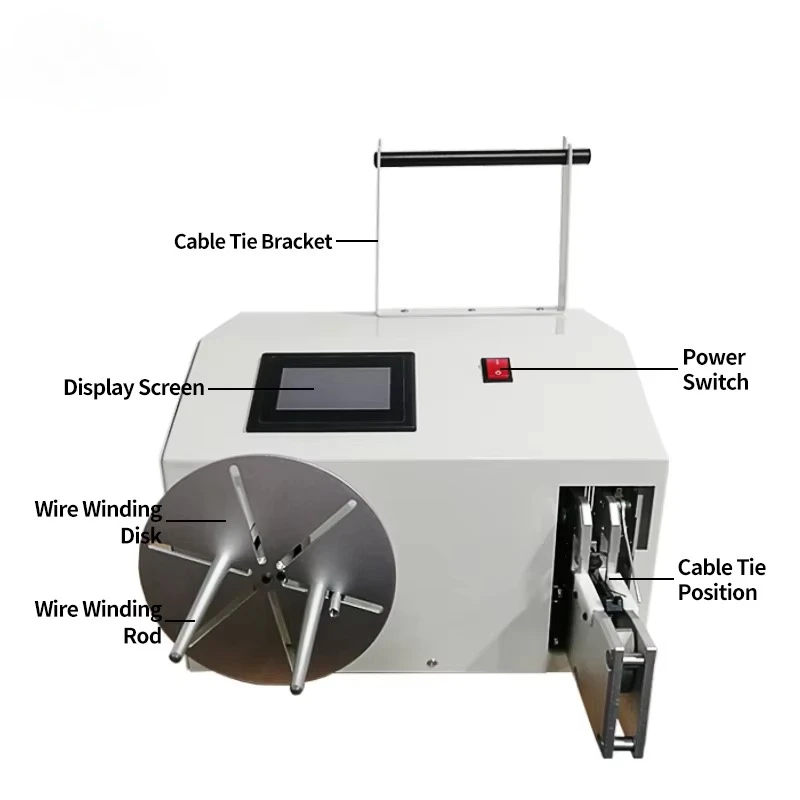 Automatyczna nawijarka do przewodów elektrycznych AC/DC 110V-220V, półautomatyczne wiązanie okrągłe/długie/w kształcie ósemki do kabli.