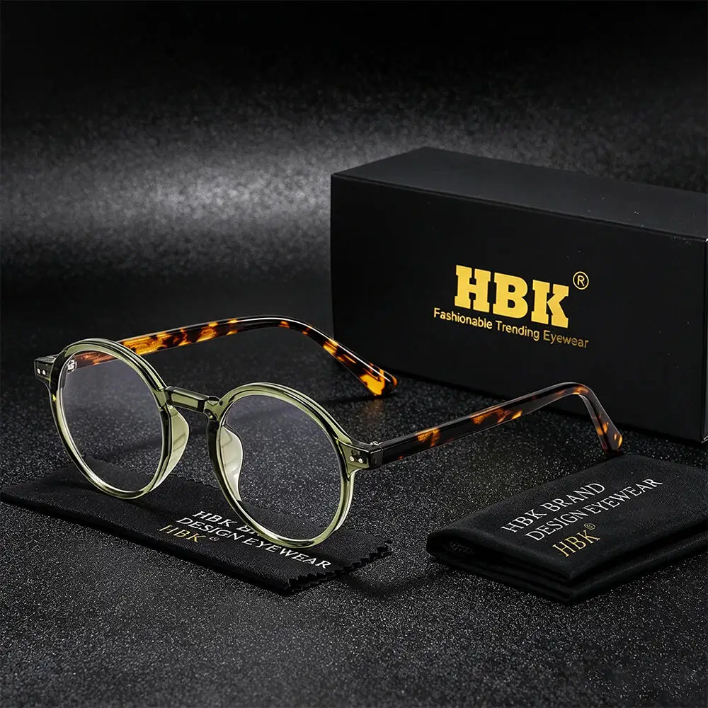 

HBK New Vintage Men's Flat Mirror High Quality TR90 Round Frame Women's Outdoor Travel Business Classic Decorative Glasses